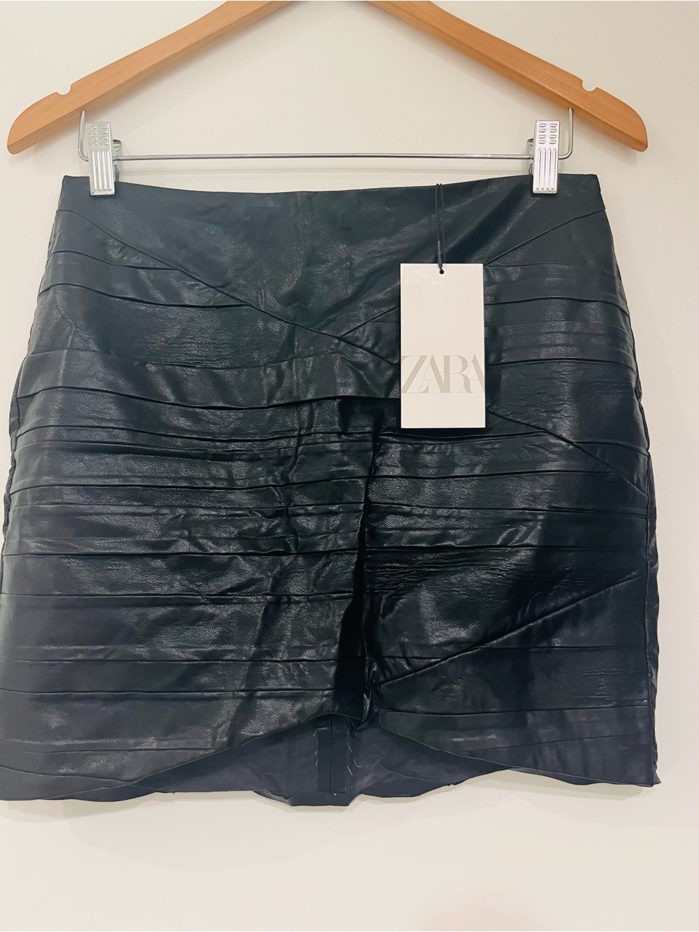 Zara Black Faux Leather Tiered Mini Skirt